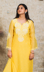 将图像加载到图库查看器中, Women's Lakhnavi Handcrafted Mul Chanderi Chikankari Stitched Kurta, Dupatta And Pant Set - HONC0324261