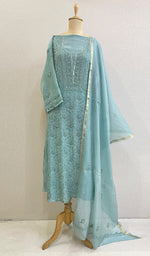 Load image into Gallery viewer, Women's Lakhnavi Handcrafted Mul Chanderi Semi - Stitched Kurta And Dupatta Set- HONC0195705