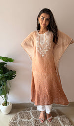 Load image into Gallery viewer, Pragya Women's Lucknowi Handcrafted Mul chanderi Chikankari Kaftan - HONC03615788