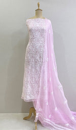 将图像加载到图库查看器中, Women's Lucknowi Handcrafted Faux-Georgette Chikankari Suit Material - HONC0194814