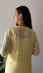 Load image into Gallery viewer, Yusra Women's Lakhnavi Handcrafted Viscose Georgette Chikankari Kurti- HONC0350437