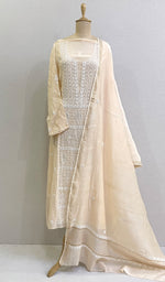 Load image into Gallery viewer, Women's Lakhnavi Handcrafted Mul Chanderi Semi Stitched Kurta And Dupatta Set- HONC0174190