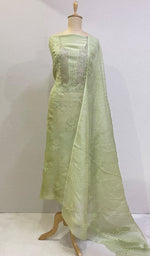 Load image into Gallery viewer, Rose Women's Lakhnavi Handcrafted Pure Organza Chikankari Unstitched Kurta And Dupatta Set - HONC0214222