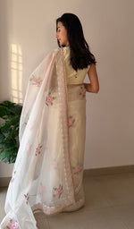 Load image into Gallery viewer, Zunaira Women's Lucknowi Handcrafted Pure Organza Silk Chikankari Saree - HONC0379177