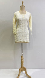 Load image into Gallery viewer, Women's Lucknowi Handcrafted White Cotton Chikankari Top - HONC0165230
