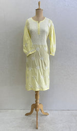 将图像加载到图库查看器中, Lakhnavi 手工制作 Mulmul 棉 Chikankari Kurti- HONC00133760