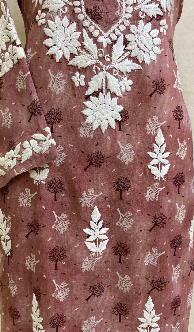Maiwish Women's Lakhnavi Handcrafted Printed Cotton Chikankari Kurti - HONC028368