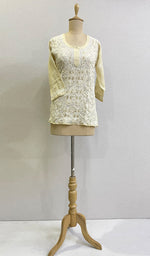 Load image into Gallery viewer, Women's Lucknowi Handcrafted White Cotton Chikankari Top - HONC0165253