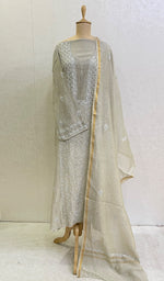 Load image into Gallery viewer, Women's Lakhnavi Handcrafted Mul Chanderi Chikankari Semi Stitched Kurta And Dupatta Set- HONC0144339