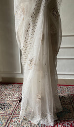 将图像加载到图库查看器中, Women's Lucknowi Handcrafted Pure Organza Silk Chikankari Saree - HONC0355016
