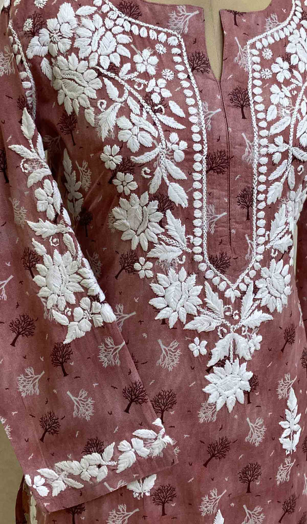 Maiwish Women's Lakhnavi Handcrafted Printed Cotton Chikankari Kurti - HONC028368