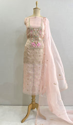 将图像加载到图库查看器中, Women's Lakhnavi Handcrafted Pure Organza Chikankari Unstitched Kurta And Dupatta Set- HONC0209006