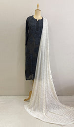 Load image into Gallery viewer, Women's Lucknowi Handcrafted Pure Silk Georgette Chikankari Dupatta - HONC0217671