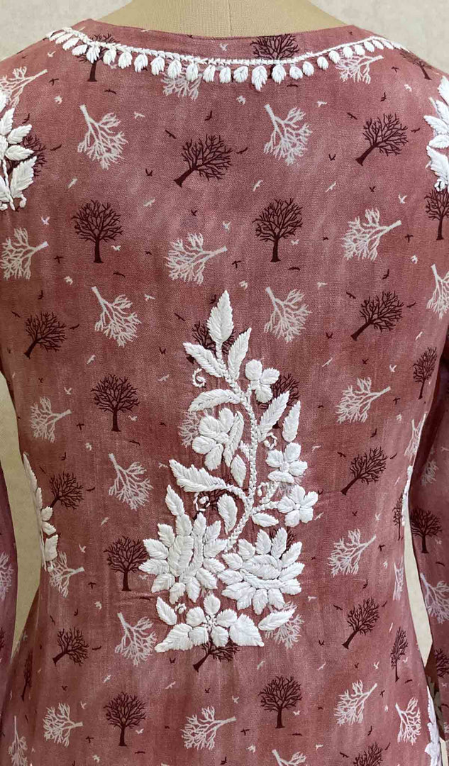Maiwish Women's Lakhnavi Handcrafted Printed Cotton Chikankari Kurti - HONC028368