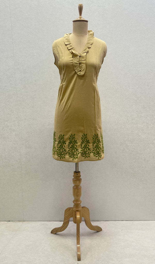 Lucknowi 手工制作的棉质 Chikankari 上衣 - HONC099154