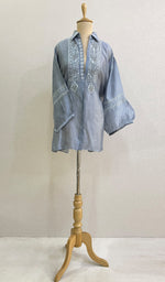 Load image into Gallery viewer, Fiza Women's Lakhnavi Handcrafted Chanderi Silk Semi- Stiched Chikankari Top - HONC0191707