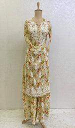 Load image into Gallery viewer, Women's Lakhnavi Handcrafted Mul Cotton Chikankari Kurta And Palazzo Set - HONC0160876