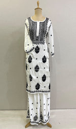 Load image into Gallery viewer, Women&#39;s Lakhnavi Handcrafted Modal Cotton Chikankari Kurta And Palazzo Set - HONC0205167
