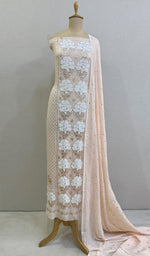 Load image into Gallery viewer, Women's Lakhnavi Handcrafted Viscose Georgette Chikankari Full Suit Material - HONC0203908