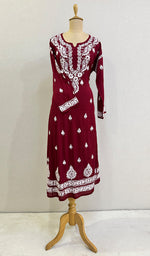 Load image into Gallery viewer, Women's Lucknowi Handcrafted Modal Cotton Chikankari Anarkali Dress - HONC0231085