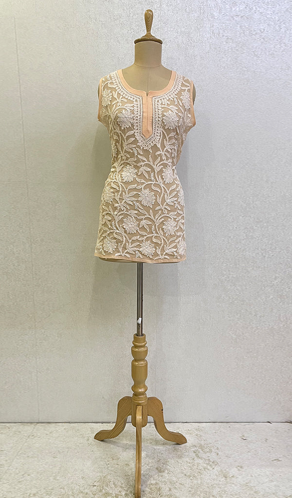 Women's Lucknowi Handcrafted Faux-Georgette Chikankari Top- HONC0140438