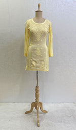 将图像加载到图库查看器中, Lucknowi 手工粘胶乔其纱 Chikankari 上衣 - HONC0133213