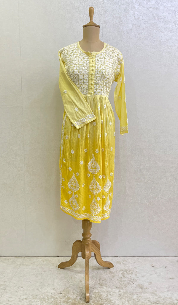 Women's Lucknowi Handcrafted Printed Cotton Chikankari Gown - HONC0150411