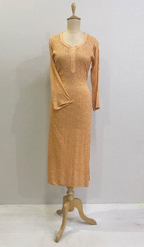 Women's Lakhnavi Handcrafted Viscose Georgette Chikankari Kurti - HONC0172071