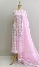 Load image into Gallery viewer, Women's Lucknowi Handcrafted Faux-Georgette Chikankari Unstitched Kurta And Dupatta Material - HONC0191259