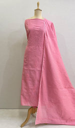 将图像加载到图库查看器中, Women's Lakhnavi Handcrafted Chanderi Silk Chikankari Full Suit Material - HONC0173440