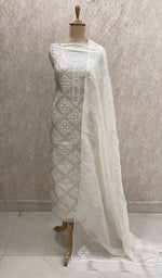 将图像加载到图库查看器中, Women's Lakhnavi Handcrafted Pure Organza Chikankari Unstitched Kurta And Dupatta Set- HONC0292518