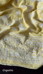 Load image into Gallery viewer, Women's Lakhnavi Handcrafted Pure Silk Georgette Chikankari Suit Material - HONC0260898
