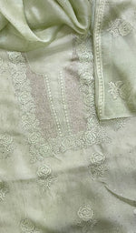 Load image into Gallery viewer, Rose Women's Lakhnavi Handcrafted Pure Organza Chikankari Unstitched Kurta And Dupatta Set - HONC0214222