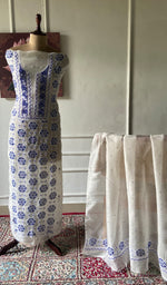将图像加载到图库查看器中, Women's Lakhnavi Handcrafted Pure Organza Chikankari Unstitched Kurta And Dupatta Set- HONC0375214