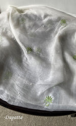 Load image into Gallery viewer, Women's Lakhnavi Handcrafted Pure Organza Chikankari Unstitched Kurta And Dupatta Set- HONC0304477