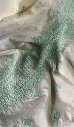 将图像加载到图库查看器中, Lakhnavi 手工制作的欧根纱 Chikankari 未缝合 Kurti 面料 - Honc0133587