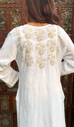 Load image into Gallery viewer, Zara Women's Lakhnavi Handcrafted Modal Cotton Chikankari Kurta And Skirt Set - HONC0251117