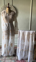 Load image into Gallery viewer, Women's Lakhnavi Handcrafted Mul Chanderi Semi - Stitched Kurta And Dupatta Set - HONC0303401