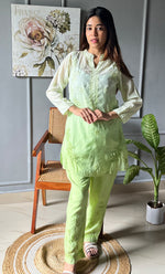 Load image into Gallery viewer, Rashida Women's Lakhnavi Handcrafted Muslin Chikankari Kurta And Pant Set - HONC0290984