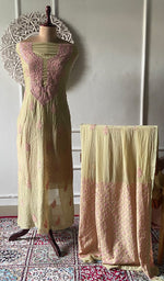 Load image into Gallery viewer, Women's Lakhnavi Handcrafted Mul Chanderi Unstitched Kurta And Dupatta Set - HONC0320356