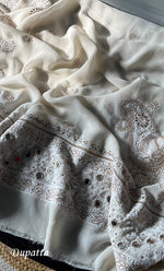 Load image into Gallery viewer, Women's Lakhnavi Handcrafted Pure Silk Georgette Chikankari Kurta and Dupatta set - HONC0833332