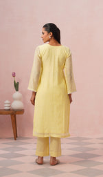Load image into Gallery viewer, Jazba Women's Lakhnavi Handcrafted Mul Chanderi Chikankari Stitched Kurta, Dupatta And Pant Set - HONC0469874