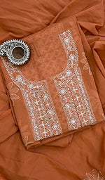Load image into Gallery viewer, Women's Lakhnavi Handcrafted Cotton Chikankari Kurta And Dupatta Set- HONC0154884