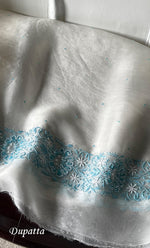 Load image into Gallery viewer, Women's Lakhnavi Handcrafted Pure Organza Chikankari Unstitched Kurta And Dupatta Set- HONC0321293