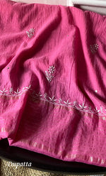 将图像加载到图库查看器中, Women's Lakhnavi Handcrafted Mul Chanderi Semi - stitched Kurta And Dupatta Set- HONC0282411