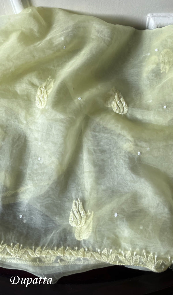 Women's Lakhnavi Handcrafted Organza Chikankari Unstitched Full Suit Material - HONC0271221