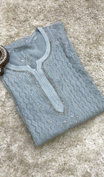 将图像加载到图库查看器中, Women's Lakhnavi Handcrafted Viscose Georgette Chikankari Kurti - HONC0139824