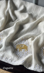 Load image into Gallery viewer, Women's Lakhnavi Handcrafted Mul Chanderi Unstitched Kurta And Dupatta Set - HONC0310889