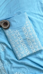 Load image into Gallery viewer, Women's Lakhnavi Handcrafted Modal Cotton Chikankari Kurta Dupatta- HONC0159565