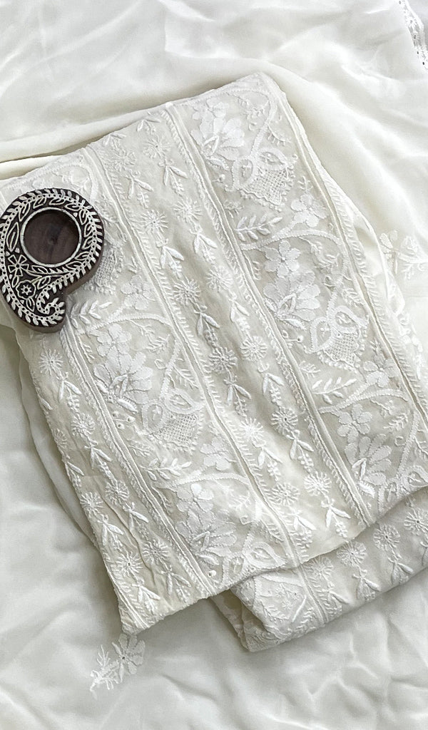 Women's Lucknowi Handcrafted Pure Silk Georgette Chikankari Anarkali Dupatta Set- HONC0172826